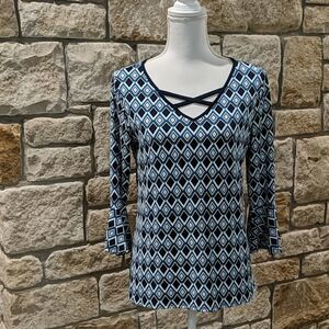 Emma & Olive Navy & Teal Size Medium Ruffle Sleeve Criss Cross